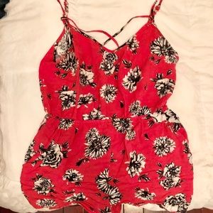 Salmon floral crossed backed romper
